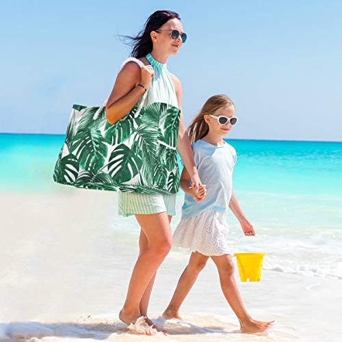 Alaza Tropical Palm Monstera Leaf Grande Bolsa de praia para mulheres bolsas de ombro reutilizáveis ​​com zíper com zíper