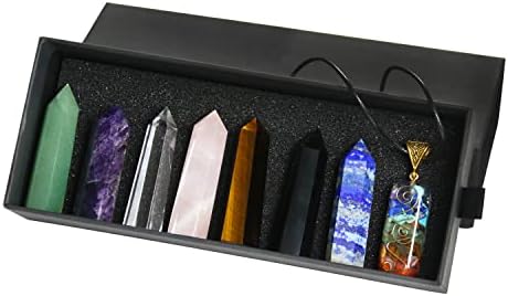 Torre de cristal nvzi, varinhas de cristal de cura de chakra, colar de chakra orgone 7 com caixa de presente premium,