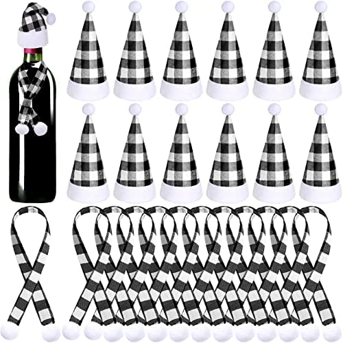 24 PCS Mini Christmas Papai Noel Hats para artesanato Lenços de garrafa de vinho Capas de garrafas de natal Ornamentos