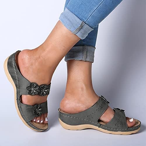 Sandálias para mulheres verão casual, plataforma de slides feminina sandálias casuais bohemia hollow flor aberta sandálias