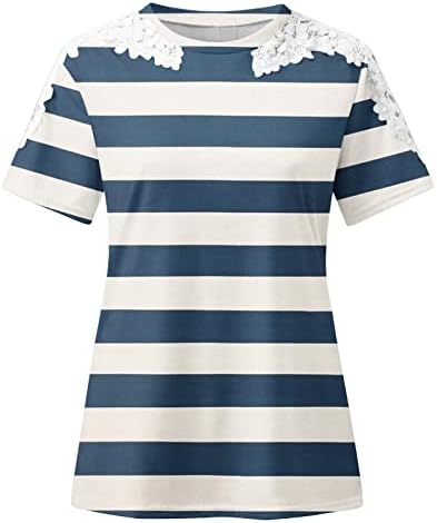 Camiseta para mulheres soltas ajustes, renda casual de manga curta camisetas elegantes camisetas gráficas Moda Blushs de túnica
