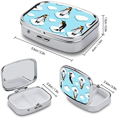 Caixa de comprimidos quadrados Cartoon Penguin Box Caixa Metal Medic Medicine Case Organizador para bolso e viagens 2.2x1.6in