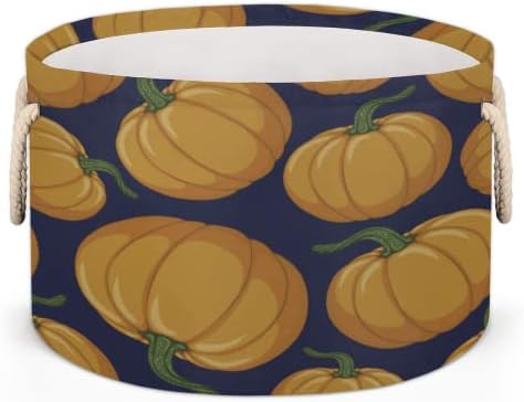 Cartoon laranja abóbora colheita de outono grande cestas redondas para cestas de lavanderia de armazenamento com alças