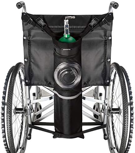 Saco de cilindros de oxigênio Zheeyi para cadeiras de rodas com fivelas, se encaixa em qualquer cadeira de rodas, preto