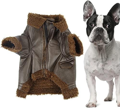 Jaqueta de couro de cachorro casaco de cachorro frio jaqueta de cachorro quente com zíper fácil de usar e tirar marrom