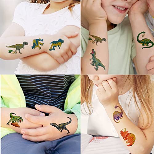 Tatuagens de dinossauros glitter para crianças meninos-dinossauros favores de festa falsa, decorações T-Rex para crianças