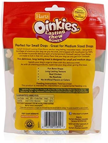 Hartz Oinkies Dog Treat pacote com 18 guloseimas de guloseimas de frango defumado guloseimas para cães e 12 mastigas durar de