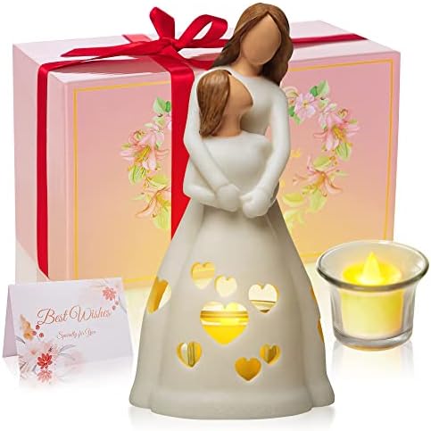 Presentes para mamãe da filha Candle Holder estátua com pisca -pisca liderou Candle Mom Birthday Gifts For Women Mothers Day