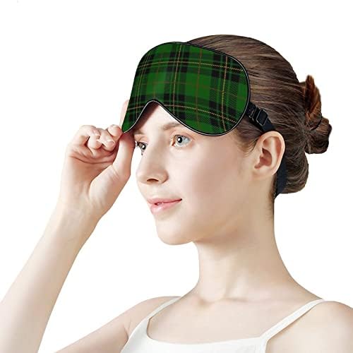 Green Scottish Tartan Sleep Mask Sleep máscara leve à mão cegada Tampa da máscara ocular com cinta ajustável para homens mulheres