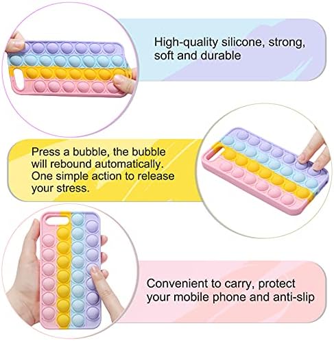 Evermarket Push Pop Bubble Fidget Sensory Toy Case para iPhone 7 Plus/ 8 Plus, Rainbow Color Push Pop Pop Bubble Silicone