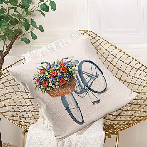 Smilyard 18x18 polegadas de bicicleta Flower Throw Capas de travesseiro lindo floral em cesta de travesseiro decorativo