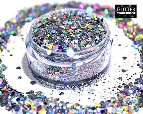 Festival mix holográfico prateado mistura glitterwarehouse glitter glitter solto pó para maquiagem de festival