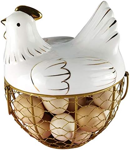 Cesta de armazenamento de ovos de arame de metal com fazenda de cerâmica Cover de frango Farmhouse Style