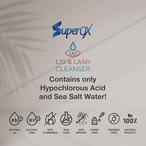 Cleanser da pálpebra de superóx e cílios - alívio rápido da irritação, estilos e blefarite - spray ácido hipocloroso, 100 ml