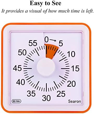 Searon Visual Timer Kids Crianças de 60 minutos Relógio analógico Square, sem ticking alto para crianças professores de trabalho