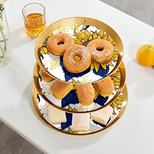 Stand de bolo de sobremesa, decoração de mesa para celebração de festa de casamento, padrão de folha de flores do girassol