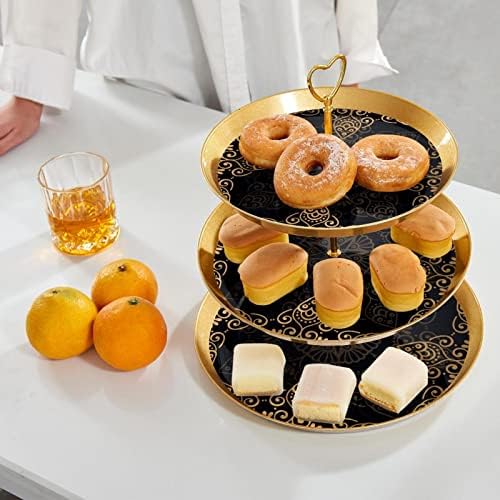 Dragonbtu 3 cupcake de camada com haste dourado plástico de sobremesa em camadas Tower bandeja bela
