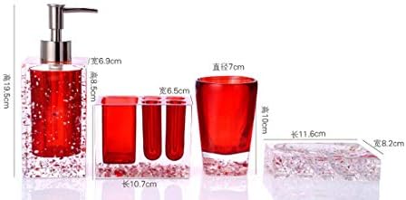 AMSS 5 peças Acessórios para banheiros deslumbrantes em cristal como copo de sabão de dispensador de copo de acrílico, vermelho,