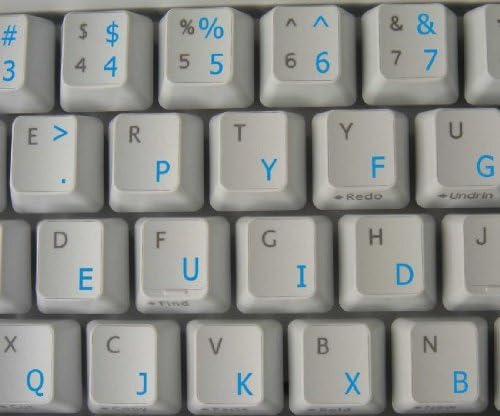 Dvorak simplificou etiquetas de teclado com letras azuis em fundo transparente para desktop, laptop e notebook