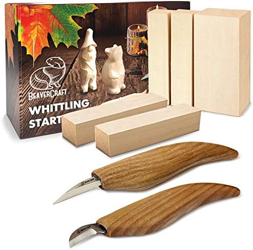 Beavercraft BW10 Elm Blocks de escultura em madeira kit de escultura em madeira S16 - Kit de facas de madeira de Whittling