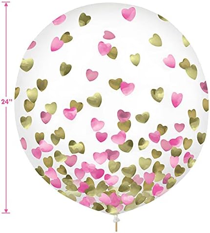 Balões de confete de látex - decorações claras de balão com confetes em forma de coração rosa e dourado metálico, tamanho grande