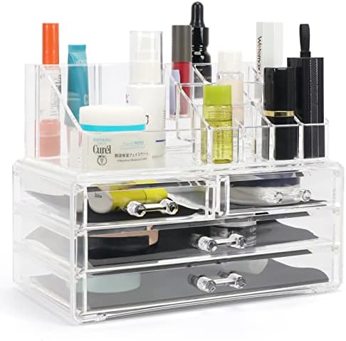 Organizador de maquiagem da FYY, armazenamento de organizador de maquiagem acrílica transparente com gavetas Pillowable