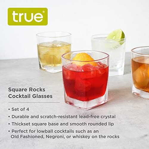 True Square Double Old Modyed Glasses Conjunto de 4 - Copos de uísque Lowball para coquetéis, bebidas ou licor - lava