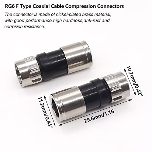 Mxuteuk 12pcs RG6 Conectores de compressão do tipo fé do tipo com anel de vedação à prova d'água G024-BK