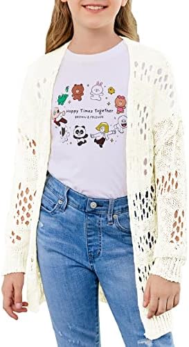Meninas de manga longa Cardigan crochet boho crianças front front lightweight macio de malha de tamanho grande