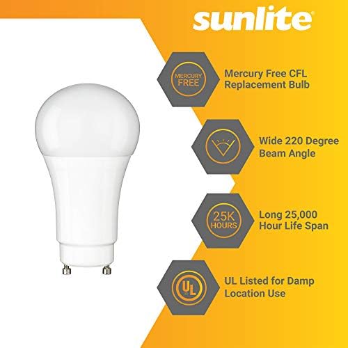 Sunlite 88256 liderou a lâmpada A19 de 12 watts 1100 lúmens, Base de torção e bloqueio GU24, Dimmable, UL listada, Energy