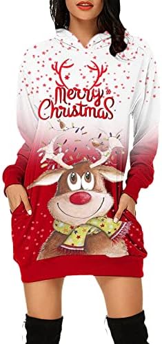 Vestido com capuzes com capuz ruziyoog para mulheres Merry Christmas Vestido Capuz Capuz Casual Manga Longa Túnica Vestido