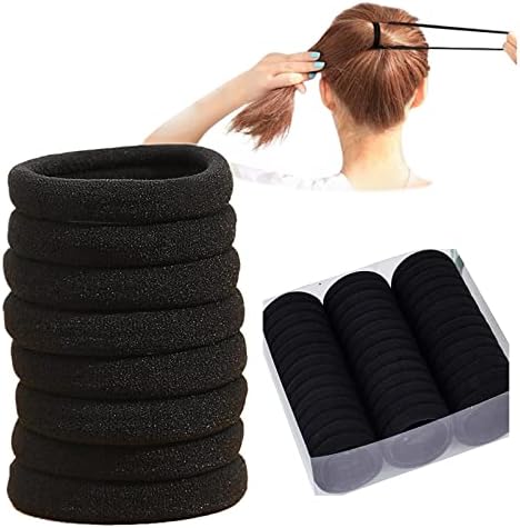 Tbuiall 50pcs Black Elastic Hair laços para mulheres homens e meninas, sem danos, suportes de rabo de cavalo, 3 cm