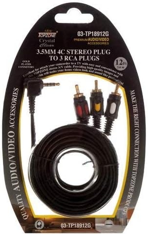 Top Zone 12ft 3,5 mm a 3 RCA AV Video Cable