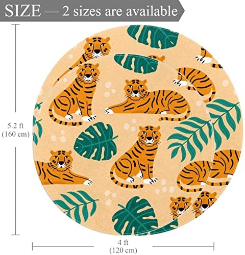 Llnsupply Kids Rug 5 pés grandes tapetes de área redonda para meninos meninos bebê - desenho animado laranja tigre folhas tropicais