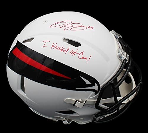 Deion Jones assinou o ATLANTA FALCONS SPEED AUTHNTIC AMP NFL CACKMET COM “I BATEIU CAM!” Inscrição - Capacetes NFL autografados