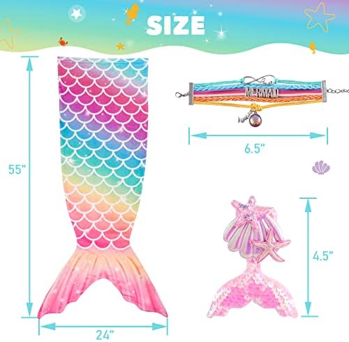 Mermaid Tail Clanta - Mermaid macio de sereia vestível com pulseira de cabelo de lantejoulas para meninas adolescentes Rainbow