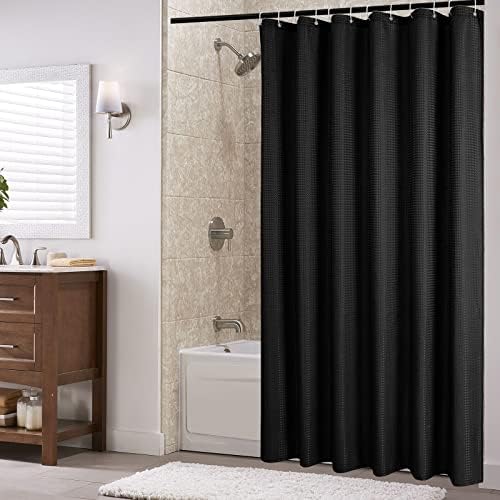 Cortina de chuveiro preto de Gibelle, Waffle Weave cortina de chuveiro de tecido texturizada para banheiro, pano macio