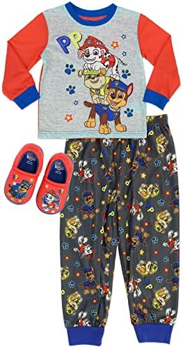 Pijamas de patrulha da Paw para meninos, PJs de 2 peças com chinelos de bônus, poliéster, menino Toddler 2T a 5T