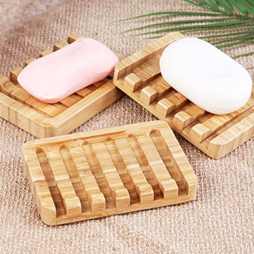 OUNONA 6 PCs e esponjas esponjas bares recipientes naturais pratos banheiros suportes de bambu chuveiro sabonete de madeira