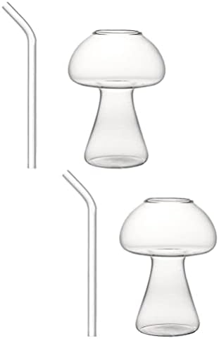 Topbathy Clear Cogumelo Coquetel Coquetel Glass: 2 conjuntos Câmara de vidro criativo com Staws Novelty Drink Cup Cream Cream