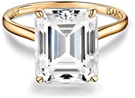 Isaac Wolf Emerald Corte 10k Gold Solid Gold 3 Carat Genuine Moissanite Diamond Solitaire Proposta Anel de casamento 10k