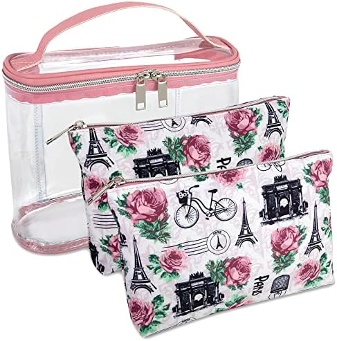 Conjunto de bolsas de higiene pessoal de 3 peças Emma & Chloe, sacos de maquiagem de estojos de trem cosméticos ou de viagem
