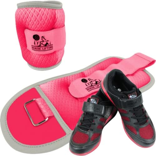 Pesos do pulso do tornozelo 2lb - pacote rosa com sapatos Venja tamanho 8 - vermelho preto