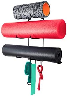 Altair Fitness Yoga Mat Storage Mount Rack, rolo de espuma e toalha com 3 ganchos para pendurar tiras de ioga e faixas de resistência