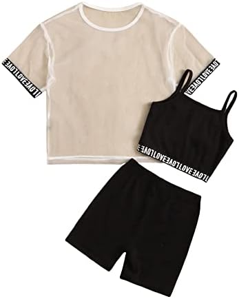 Verdusa Toddler Girl's Letter de letra impressão Cami Top e Biker sets curtos com camiseta de malha