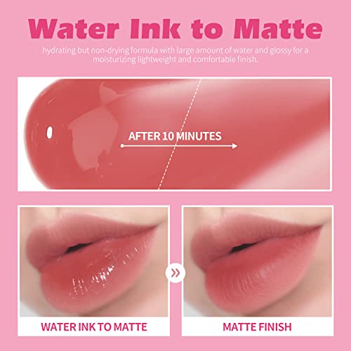 Kimuse Water Gel Lip Tint 6 Cores Conjunto, altamente pigmentado há muito duradouro manchas labiais, hidratar maquiagem