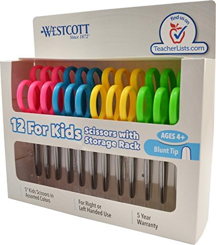 Westcott 13140 Scissors direita e canhoto, tesoura para crianças, com idades entre 4 e 8, ponta contundente de 5 polegadas,