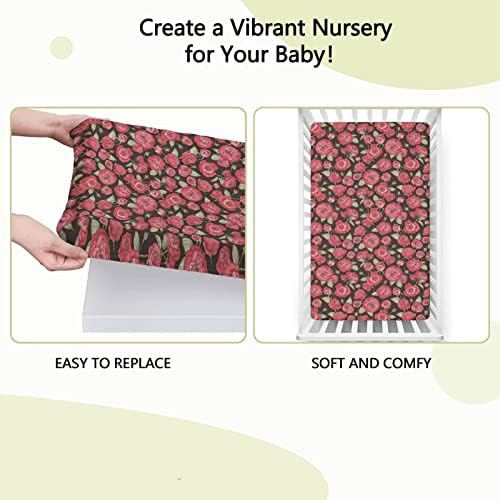 Folhas de mini berço com temas de rosa vintage, lençóis portáteis de mini berços de berço macio de colchão de colchão macio, lençóis