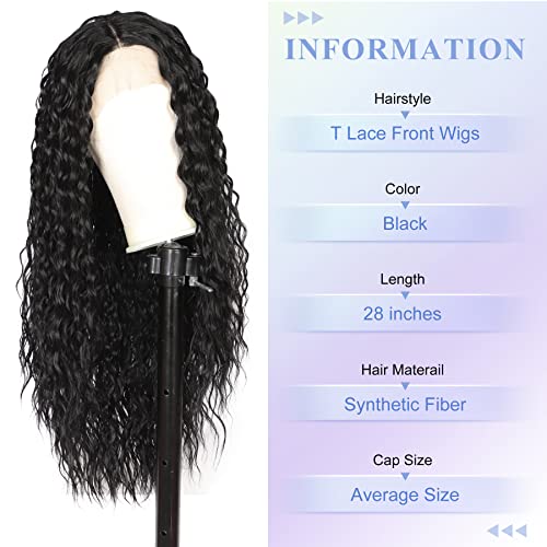 Kalyss 28 perucas pretas Partes médias HD Transparente Sintética Lace frontal peruca para mulheres T Lace frontal perucas