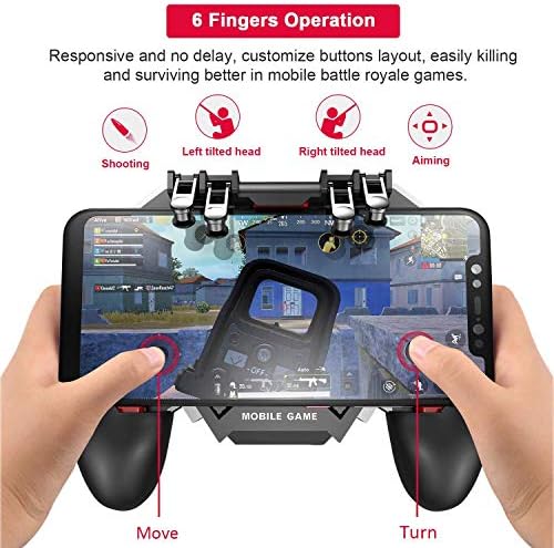 Controlador de jogos para celular com gatilhos L1R1 L2R2 [6 dedo], controlador móvel PUBG/COD W/REFRIGEM E RECURSO e 1200mAH
